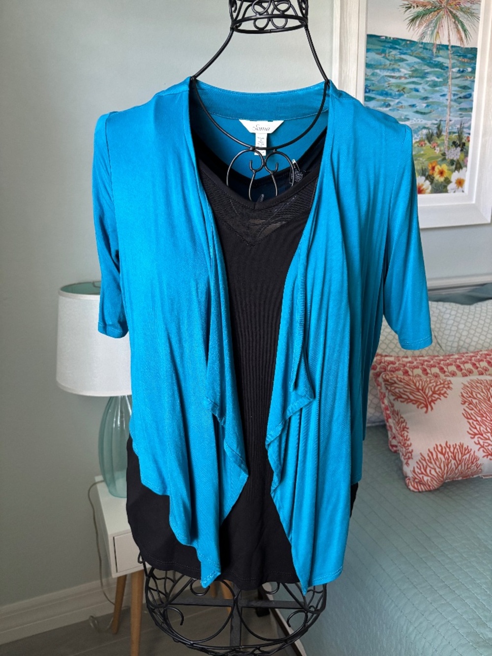 Soma Blue Crop Waterfall Open Cardi Sz M